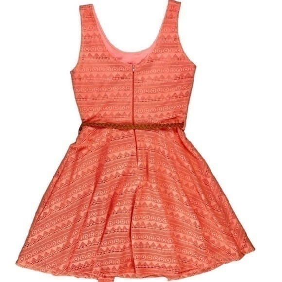 Ya Los Angeles Skater Dress Womens Medium Orange A Line Lace Overlay Flare Mini - Picture 6 of 16